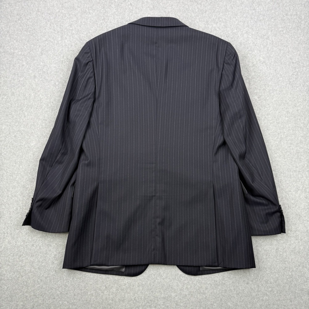 Saks Fifth Avenue Blazer Mens 42R Black Striped Super 130s Wool Loro Piana Coat - Picture 8 of 16
